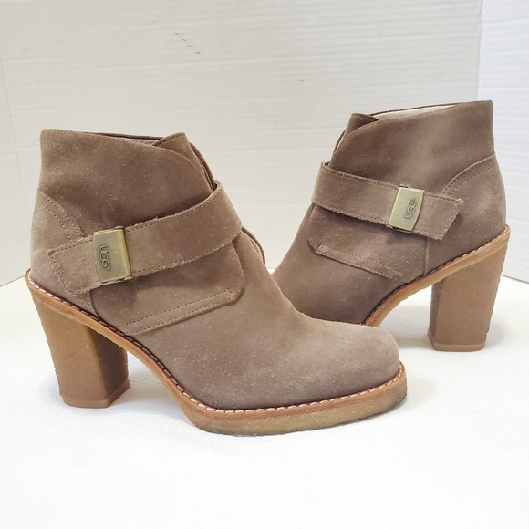 UGG Australia Brienne 3212 Tan Suede Ankle Boots Sheepskin Lined Women's 7 - Picture 1 of 10